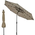 COSTWAY 3m Garden Parasol, 24 Solar Powered LED Lights Patio Umbrella with Tilt and Crank Handle, UV Protective Outdoor Table Sun Shade for Deck Yard Pool (Coffee)