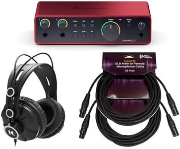 Focusrite Scarlett 2i2 4th Gen USB Audio Interface with Closed-Back Studio Headphones and XLR Cables (2) (4 Items)
