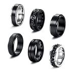 SAILIMUE 6 Pcs 6/8 MM Black Spinner Rings for Men Women Stainless Steel Fidget Ring Anxiety Stress Relieving Chain Fashion Ring Set Wedding Promise Band Rings Size 7-13