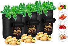 GEMGO 3 Pack Potato Grow Bag, 7 Gallon Aeration Waterproof Fabric Sweet Potato Planter,Window Vegetable Peanut Growing Box Bucket Pot for Nursery Garden (3 Pack, Black)