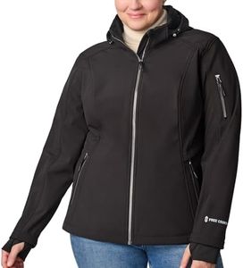Free Country Women's Softshell Jacket Fleece Fur Lined Insulated Hooded Water & Wind Resistant Coat for Outdoor Hiking Ski-Aeris II-Black-S