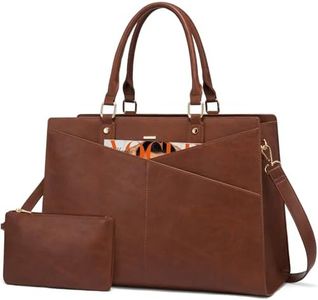 LOVEVOOK Laptop Tote Bag for Women, Leather Business Office Work Bag Computer Briefcase with Small Clutch fit for 15.6 Inch Laptop Retro Brown