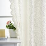 ALIGOGO Ivory Kitchen Curtains 45 Inch Length Rustic Country Floral Lace Cafe Curtains for Small Window Embroidered Privacy Scalloped Crochet Curtains Rod Pocket, 52 x 45 Inch, 2 Panels