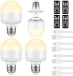 SCOPOW Rechargeable Light Bulbs with Remote Control Timer 3 Color Temperatures Battery Operated Light Bulbs Dimmer for Non-Hardwired Detachable (10W+E26+Hook+4PC)