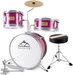 EASTROCK Kids Drum Set, 3 Piece 14'' Junior Drum sets for Drummer,Beginner, Drum Set for 5-7 Years Old with Adjustable Throne,Cymbal,Pedal,Drumsticks (Rose Powder)