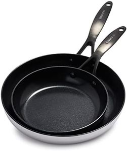 GreenPan Venice Pro Noir Tri-Ply Stainless Steel Healthy Ceramic Non-Stick 20 cm and 26 cm Frying Pan Skillet Set, Matte Black Handle, PFAS-Free, Induction, Oven Safe, Silver