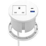 Desk Grommet Power Socket USB C PD 20W, Ohuo Hidden Desktop Power Socket USB C, Recessed Power Strip with 2 USB Ports, White