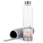 Navaris Crystal Water Bottle - 420ml Glass Gemstone Drink Bottle with Loose Natural Stones - Includes Neoprene Holder