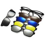 Visions India 6 in 1 Polarized Magnetic Clip On Sunglasses Eye Glasses With UV 400 Night Drive Unisex (2246, Square, 50|20, Medium)