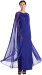 R&M Richards Women's Cape Sheath Evening Gown- Mother of The Bride Gown, Missy & Plus 8 Petite Electric Blue