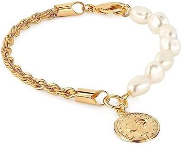 Barzel 18K Gold Plated Rope & Pearl Bracelet with Coin Charm - Made in Brazil