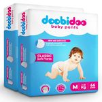 Doobidoo Classic Baby Diaper Pants with High Absorbency, Anti-Leak Side Cuffs, Cottony Bubble Soft, Rash-Free, Medium Size (M) 7-12 Kg, Pack of 2, 132 Count