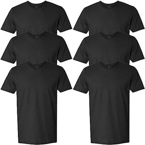 Fruit of the Loom Mens Eversoft Cotton Stay Tucked Crew T-Shirt, Regular - 6 Pack - Black, Medium US