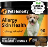 PetHonesty Allergy Skin Health - Fish Oil for Dogs Omegas, DHAGold, Flaxseed, Probiotics for Itch-Free Skin, Shiny Coats, Helps Reduce Shedding, Soft Chews for Healthy Skin & Coat - 90 ct (Salmon)