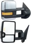 VEVOR Towing Mirrors, Left & Right Pair Set for Chevrolet Silverado (2007-2014)/GMC/Cadillac, Power Heated Tow Mirror with Signal Light, Manual Controlling Telescoping Folding, Heating Defrost, Silver