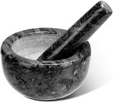 Tera Marble Mortar and Pestle Set Small Bowl Solid Stone Grinder Spice Herb Grinder Pill Crusher (Black, Diameter 4.64")