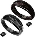 murtoo Mens Leather Bracelet with Clasp Cowhide Multi-Layer Braided Leather Mens Bracelet (Brown&Black, 8.5")