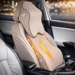 Grin Health SitRight Pro Car Neck Rest Pillow & Lumbar Back Support Cushion Combo -Large Plus | Memory Foam Neck Support + Orthopedic Backrest for Driving Car Comfort Combo Pillow Cushion Set, Beige