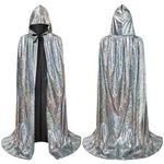 AYBUY Glitter Cape, Full Length Bling Bling Hooded Cape, Shiny Long Cloak, Unisex Long Sparkly Halloween Cape, Adults Wizard Fairytale Fancy Dress Robe for Halloween Party Carnival Cosplay, 150CM