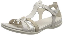 ECCO Women's Flash T-Strap Sandal, Limestone Pure White Gold Beige, 6.5-7 UK