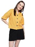 J TURRITOPSIS Women's Stripe Cotton Boxy Shirt Mustard (284-01-M-O)