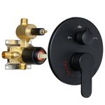 Backnets Solid Brass 3 Way Shower Diverter Valve Kit Matte Black Pressure Balancing Mixer Shower Valve Replacement Round Wall Mount Bathroom Concealed Shower Control Valve Trim Kit