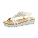 AJVANI Low Wedge Heel Flatform Diamante t-bar Slingback Sandals Size 5 38 White