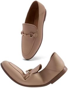 AiciBerllucci Women's Leather Loafer,Casual Ballet Loafers Shoes,Sleek Loafers Slip on Shoes for Women,Soft Comfort Ballerina Flat Shoes for Ladies Fashion…, Apricot, 7