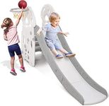 Toddler Slide, Ronipic 3 in 1 Slide for Kids, Freestanding Game Slide with Extra Long Slipping Slope and Basketball Hoop, Kids Slide Climber Set for Indoor Outdoor Ideal Gift Toys for Boys and Girls