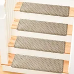 MBIGM Bullnose 14-Pack Non-Slip Stair Treads with Reusable Adhesives - 9.5" x 30" Wooden Steps Protection - TPU Backing Steel Reinforcement Bull Nose Stair Treads - Stair Edge - Warm Ivory Lattice