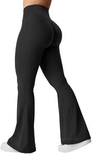 YEOREO Kalie Flare Scrunch Leggings for Women V Cross Waist Bell Bottom Yoga Pants Tummy Control Bootcut Workout Leggings, Black, Medium