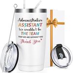 Qtencas Administrative Professional Day Gifts for Administrative Assistant, Administrative Assistant Thank You Stainless Steel Insulated Travel Tumbler, Administrative Assistant Gifts(20oz, White)