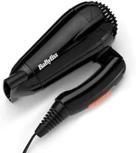 BaByliss Haartrockner Travel Folding – Leichter und leistungsstarker 2000W Föhn, Universalspannung, weltweit einsetzbar, 2 Temperatur-/Geschwindigkeitsstufen, Schwarz/Orange, 5334E
