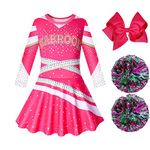 Econbitiry World Book Day Costume For Girls Cheerleader Outfit Girls Dresses with Poms Poms Cheerleader Costume Pink Dress for 3-10 Years,6-7 Years