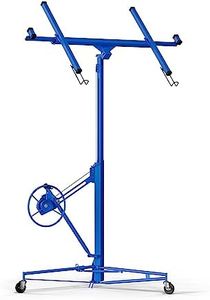 16 FT Drywall Lift Panel Rolling Hoist Jack Lifter - Easy Assembly, One-Person Operation, 150 lbs Load Capacity - Ideal for DIY and Home Renovation - Adjustable Telescopic Arm, with Wheels - Blue