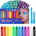 MooMoo Baby Face Painting Kit 12 Color Professional Face Paint Crayons Large Body Paint Set for Kids Children Halloween Party Makeup Clown Ghost Devil with 55 Sticks