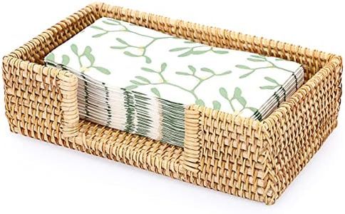 Sumnacon Napkin Holder Rattan Guest Towel Holder Tray for Bathroom,Woven Bathroom Napkin Holder Tray Decorative Napkin Holder for Bathroom Kitchen Dining Table Party Holiday, Honey Brown
