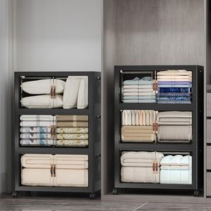 UAMFURI Stackable Storage Bins with Lids, 960QT Closet Organizers and Storage with Doors and Wheels, Extra Large Storage Cabinet, Collapsible Plastic Drawers for Bedroom Dorm Office Garage