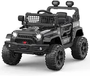 Ride on Truck Car 12V Kids Electric Vehicles with Remote Control Spring Suspension, LED Lights, Bluetooth, 2 Speeds (Black)