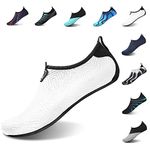 JOINFREE Men Women Quick-Dry White Aqua Socks Slippers Lightweight Comfy Mesh Water Shoes for Beach Pool Surf Swim Yoga (White Lines, 41-42 EU,10.5-11 M US Women / 8-9 M US Men)