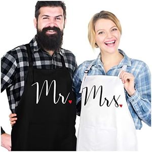 Prazoli His and Her Aprons - Mr and Mrs Couples Engagement Gift, Cute Bridal Shower Gift Anniversary Wedding Registry Items & Decoration, Housewarming Gifts For New Home Newlywed Gift