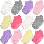 Toddler Non Slip Socks - 12 Pairs Anti Skid Toddler Socks for Kids Boys Ankle Grips Socks for 0-7 Years Children (01 Girls,1-3T)