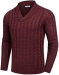 COOFANDY Men's Shawl Collar Pullover Sweater Slim Fit Casual Button Cable Knit Sweaters Burgundy