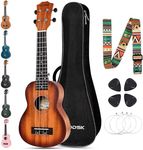 AODSK Soprano Sunburst Ukulele for Beginner 21 Inch Ukelele with Gig Bag Strap Nylon String 4 Picks Holiday Gift
