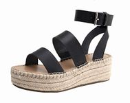 The Drop Women's Listilla Espadrille Wedge Sandal, Faux Leather Black, 12