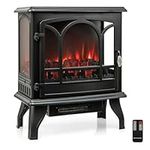 GOFLAME 20” Electric Fireplace Stove, Freestanding Fireplace Heater with 3-Level Dimmable Flame Effect and 6H Timer, Remote Control, Compact Stove Heater with Overheat Protection, CSA Certified, 1400W