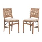 Linon Bennett Natural Folding Chair with Woven Rope Back and Linen Upholstered Seat Set of 2