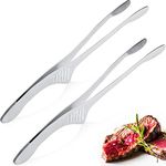 Patelai Stainless Steel Grill Tongs Korean Japanese BBQ Tongs Kitchen Tongs for Cooking Small Oven Serving Tong with Support Stand Self-Standing Tongs for Salad, Grill, Camping, Barbecue, Buffet (2)