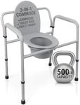 Vive Bariatric Bedside Commode 500 lb Capacity- Folding 3n1 Toilet Chair, Portable Extra Wide Seat with Bucket Splash Guard, Heavy Duty Adult Bathroom, Pail Fits Standard Disposable Liner Bag, Nonslip