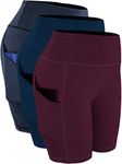 CADMUS High Waisted Compression Shorts for Women Bike Running Shorts Two Pockets, Dark Grey,navy Blue,red, S